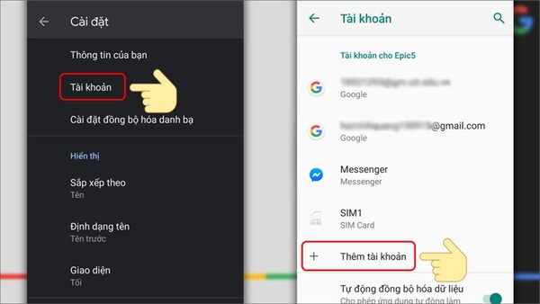 Chọn Thêm tài khoản