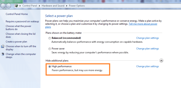 Chọn tiếp vào High performance 
