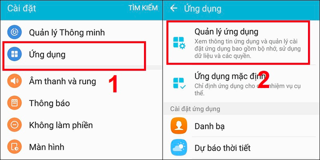 Chọn Ứng dụng → Quản lý ứng dụng