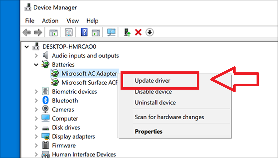 Chọn Update Driver