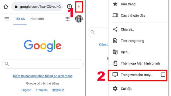 Chọn vào ba chấm và chọn Mở trang web cho máy tính