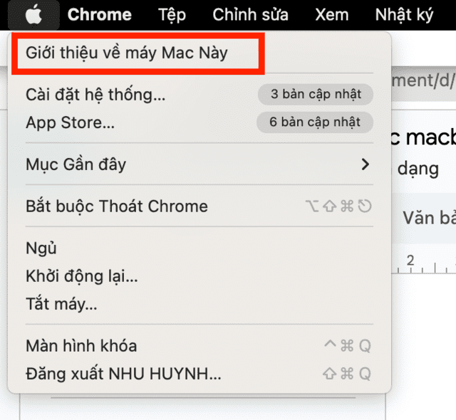 Chọn vào biểu tượng Apple → Giới thiệu