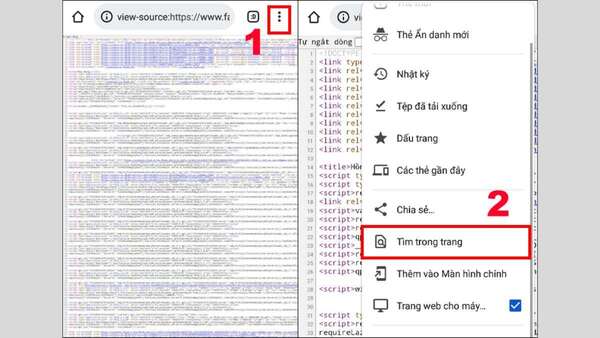 Chọn vào dấu ba chấm → Tìm trong trang