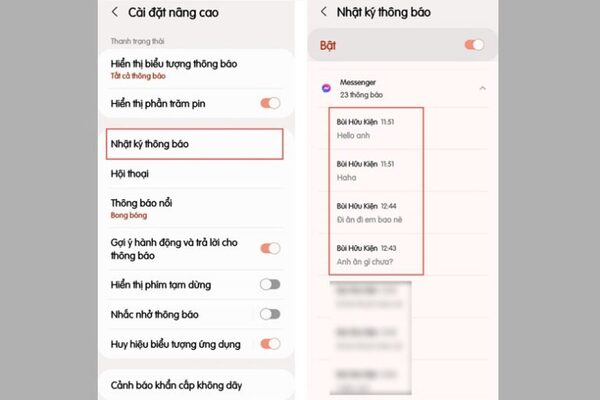 Chọn vào Nhật ký thông báo để đọc tin nhắn thu hồi từ Messenger