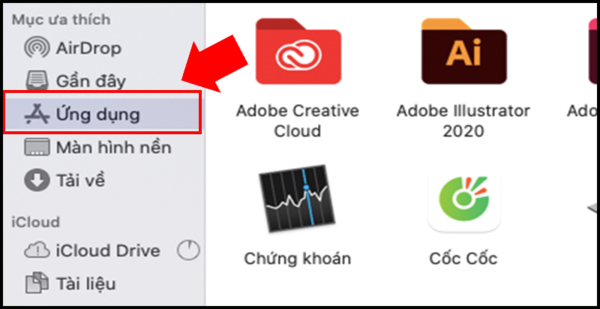 Chọn vào Ứng dụng