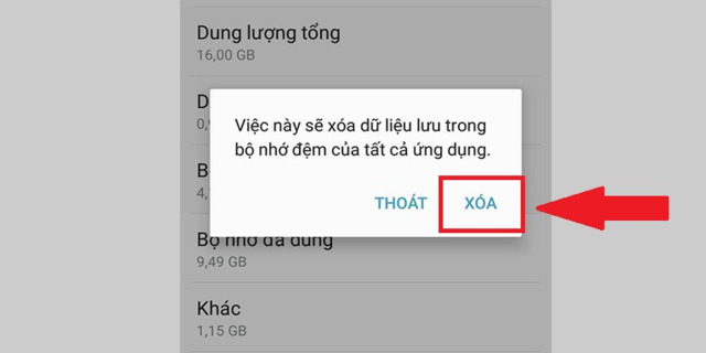 Chọn vào Xoá