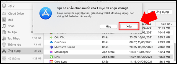 Chọn xóa và hoàn thành cách xóa ứng dụng trên Macbook