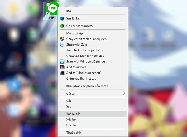 Chuột phải rồi chọn đến Tạo lối tắt