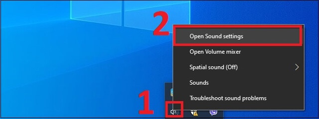 Cách bật mic laptop, máy tính: Chuột phải vào loa và chọn Open Sound Settings