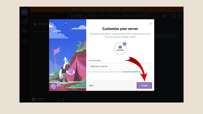 Đặt tên và update avatar → Chọn Create
