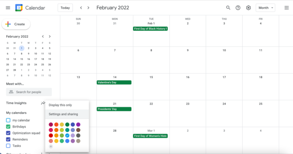 Giao diện ứng dụng Google Calendar