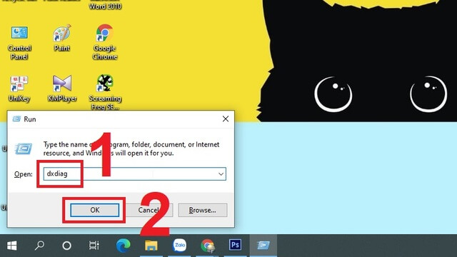 Gõ lệnh “dxdiag” và nhấn OK