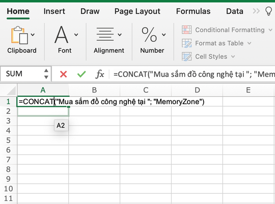 Hàm CONCAT để kết nối chuỗi văn bản