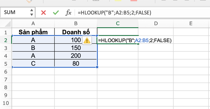 Hàm HLOOKUP