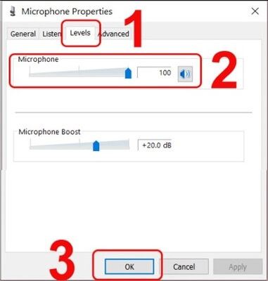 Kéo âm lượng lên 100 và chọn OK