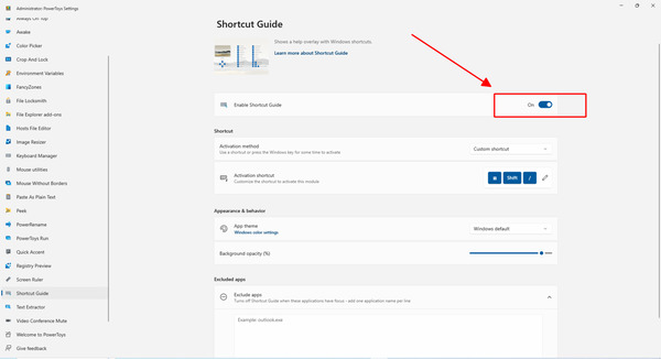 Kích hoạt Shortcut Guide