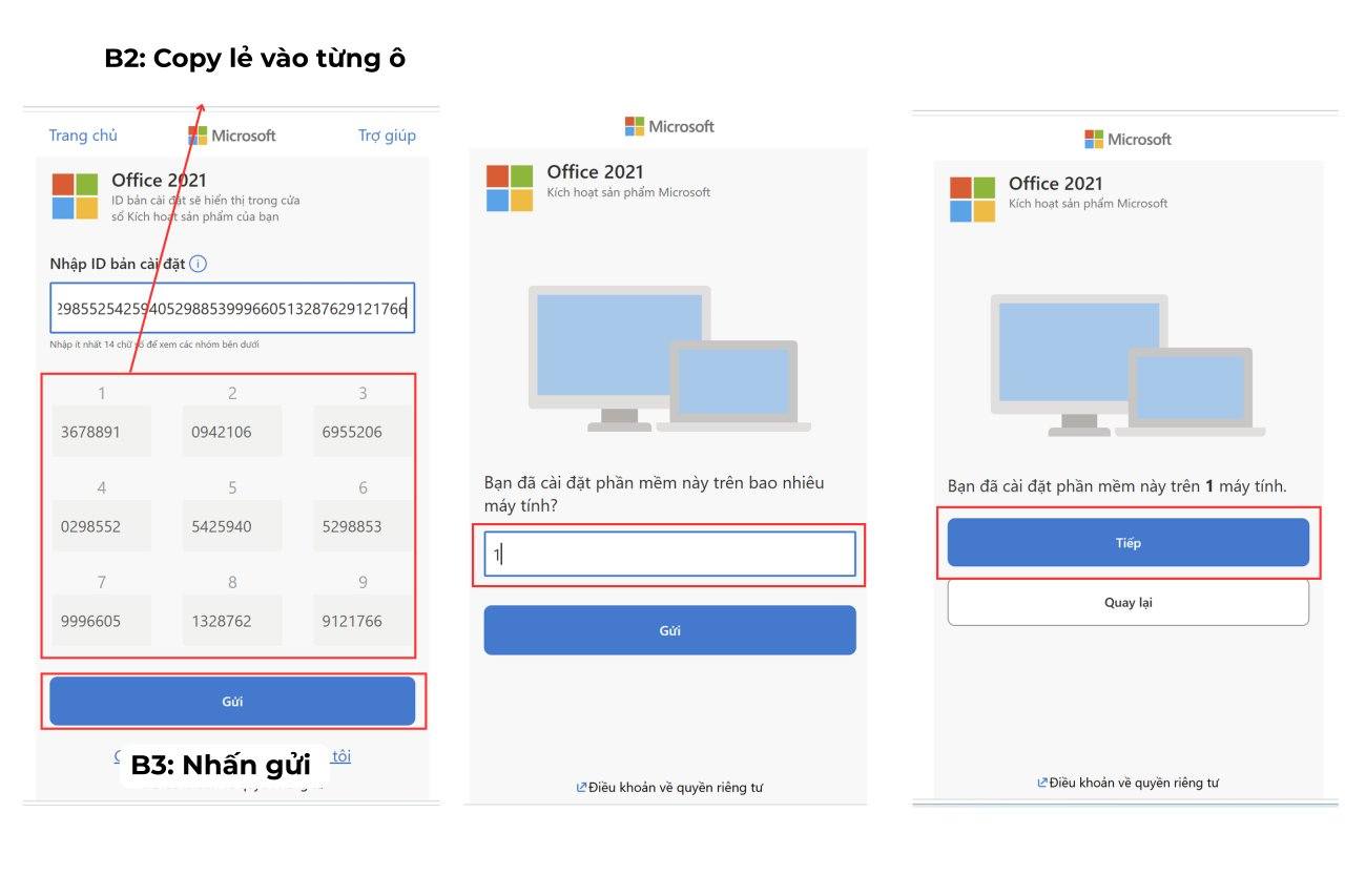 Thao tác để nhận lại 8 nhóm mã xác thực