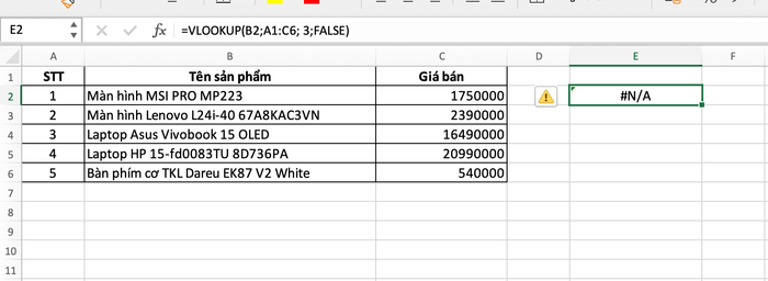 Lỗi #N/A