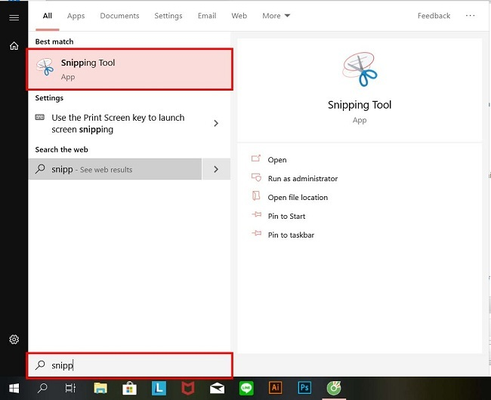 Mở ứng dụng Snipping Tool
