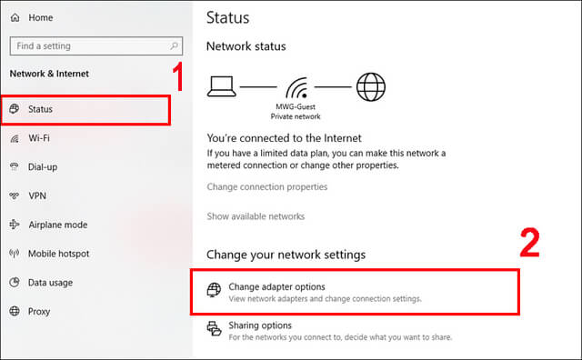 Nhấn chọn Change adapter options
