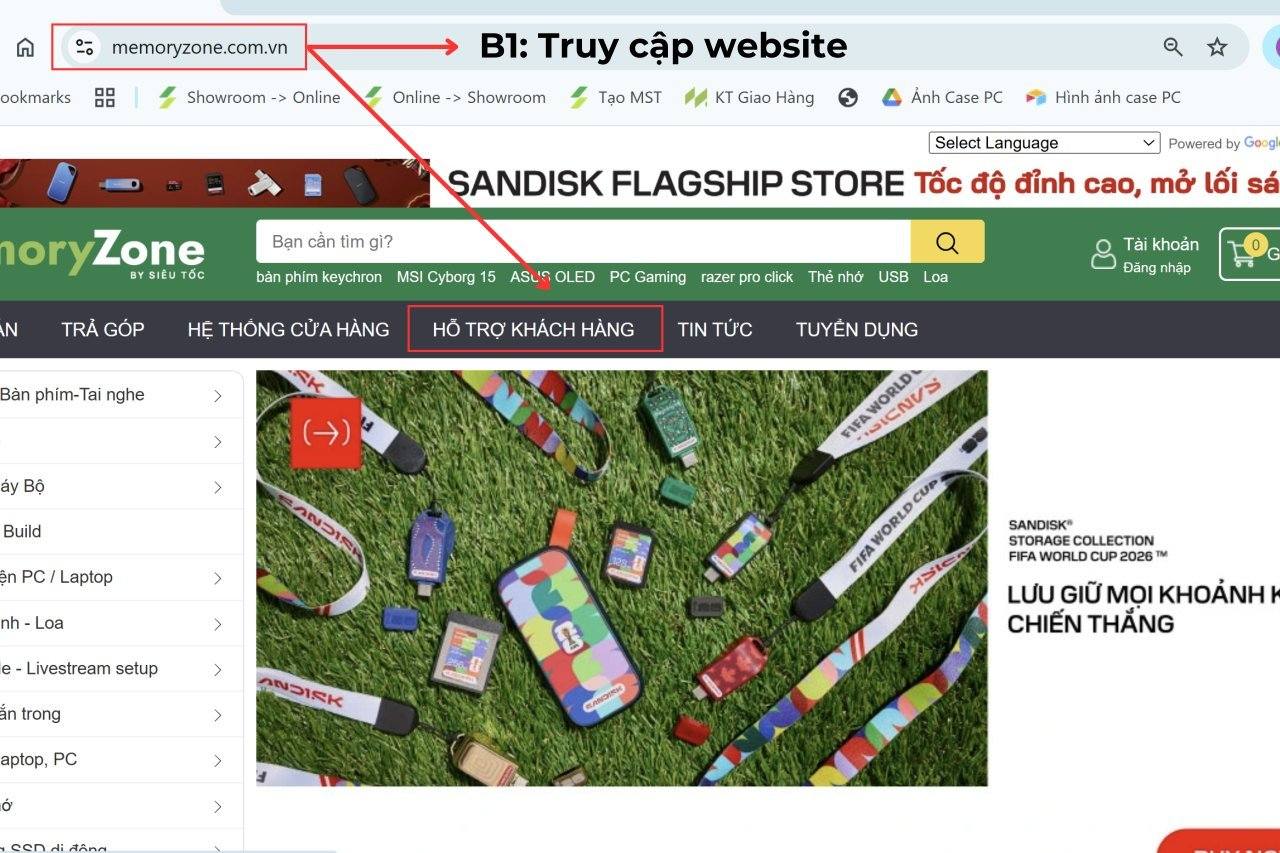 Truy cập vào website của MemoryZone