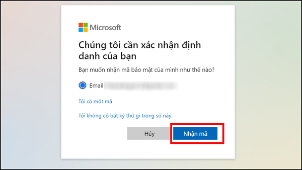 Nhập Email và nhận mã