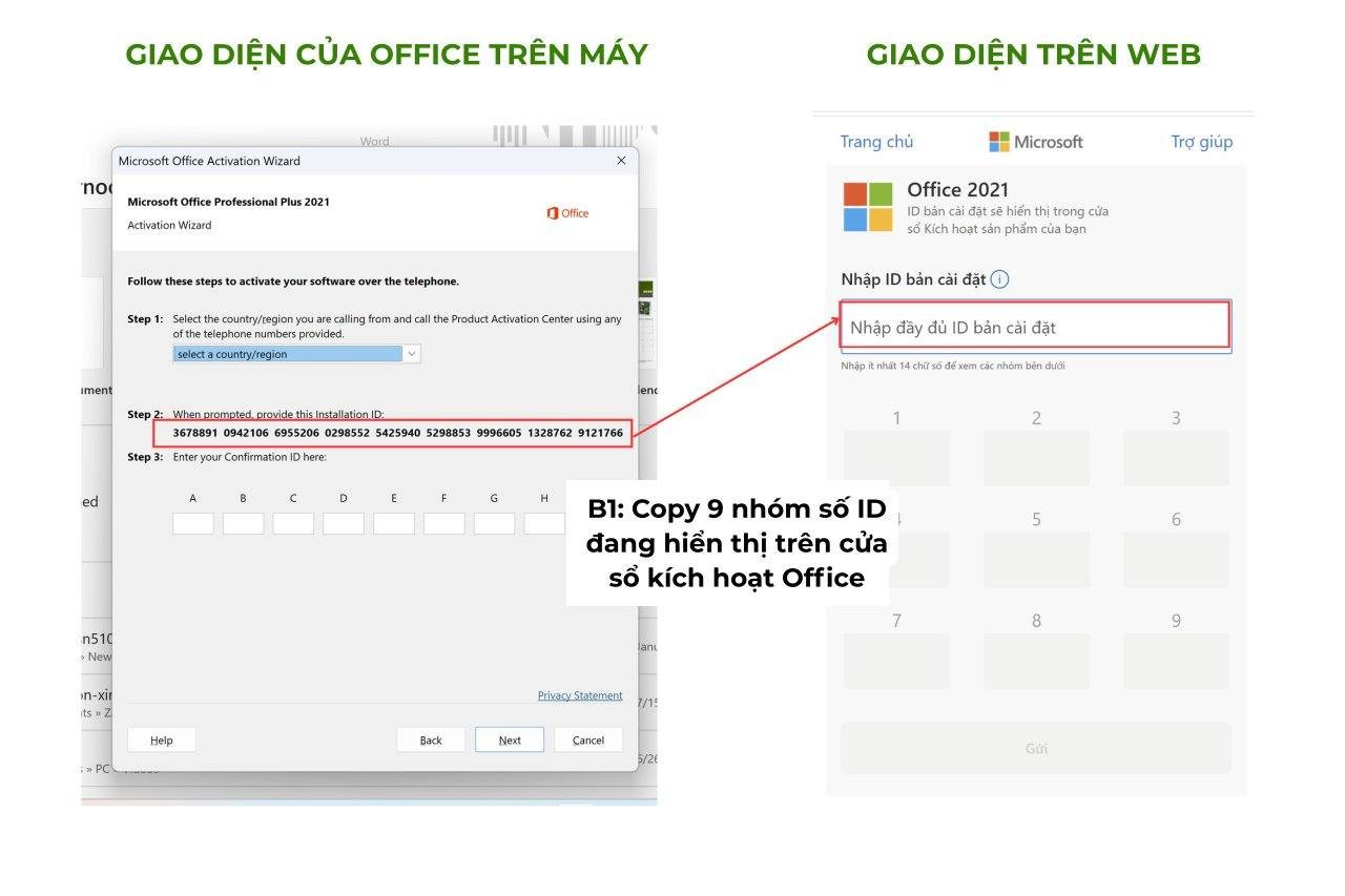 Giao diện trên web và giao diện trên office 