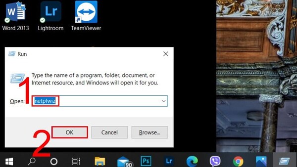 Nhập lệnh netplwiz vào → Nhấn OK/ Enter