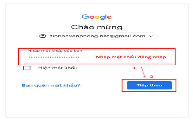Nhập mật khẩu và chọn Tiếp theo
