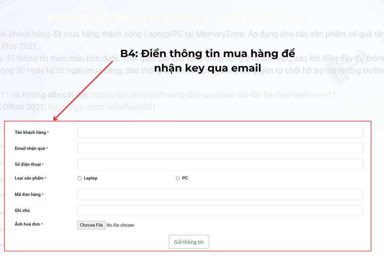 Phiếu điền thông tin để nhận mã quà tặng