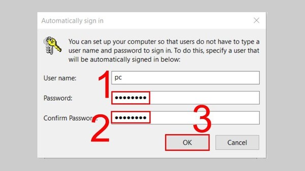 Nhập và xác nhận mật khẩu → OK