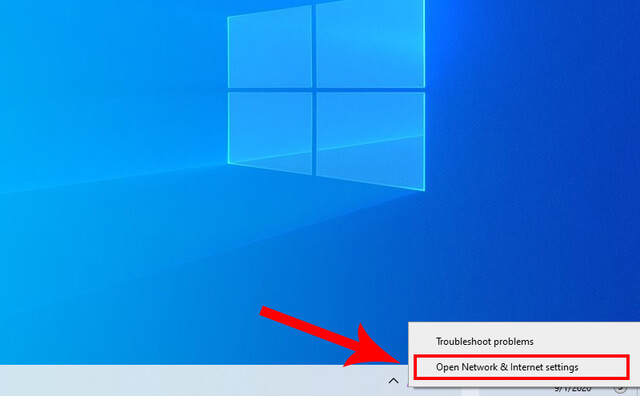Chuột phải vào icon Wifi rồi chọn vào Open Network & Internet Settings