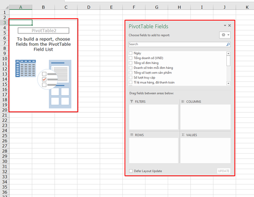 Pivot Table sẽ hiển thị ở vị trí được chọn