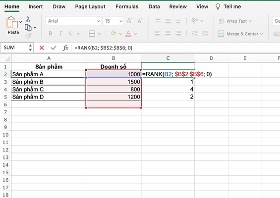 hàm rank trong excel