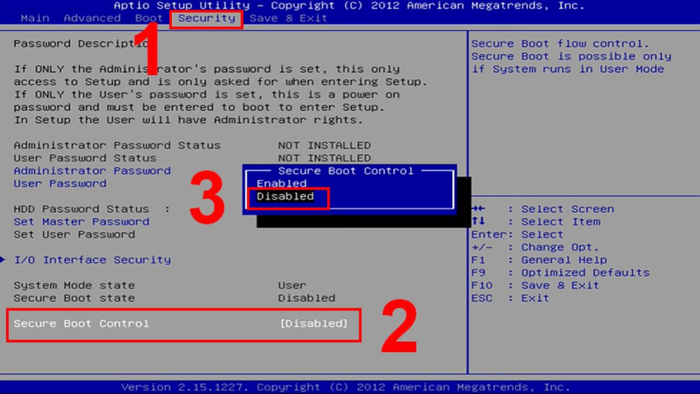 Tắt Secure Boot 