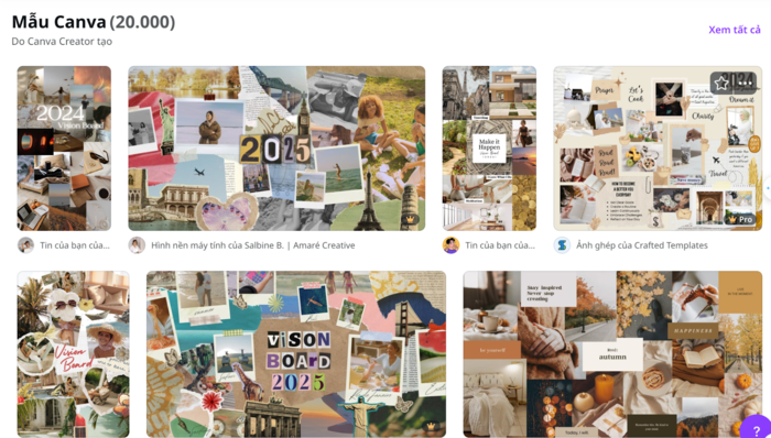 Tham khảo các mẫu Vision Board 2025 trên Canva
