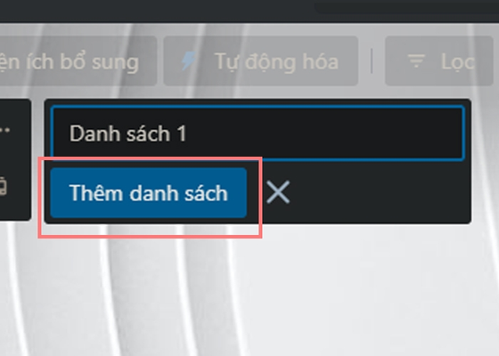 Thêm danh sách để hoàn tất