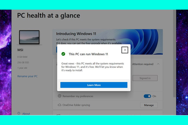 Thông báo máy tính có đáp ứng đủ điều kiện cài đặt Win 11