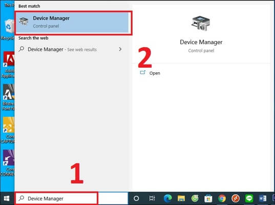 Cách bật mic laptop, máy tính: Tìm Device Manager và ấn Enter