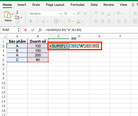 hàm sumif trong excel