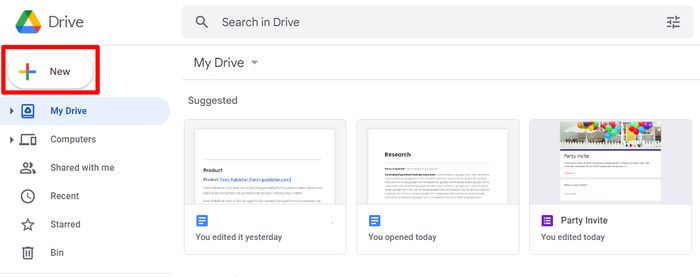 Truy cập Google Forms qua Drive và bắt đầu tạo biểu mẫu