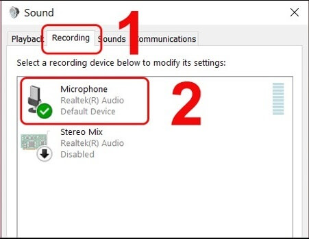 Recording → Microphone