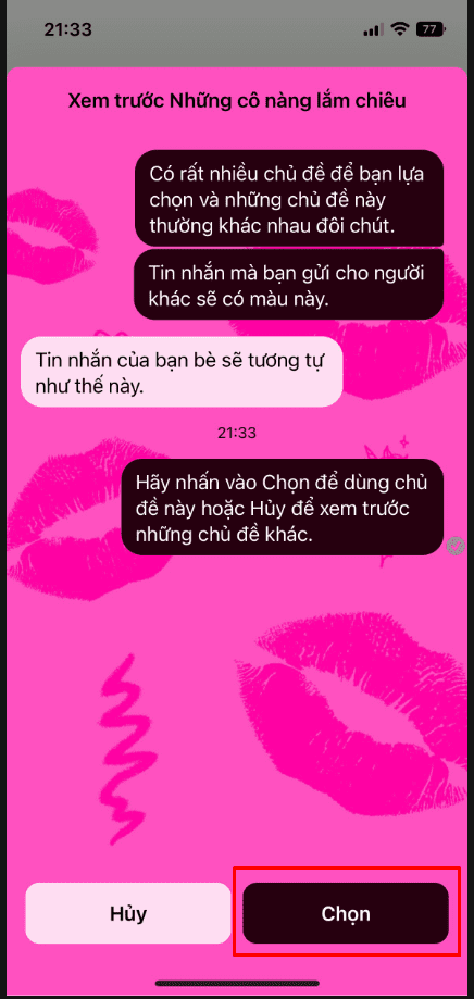 Xác nhận chủ đề Messenger đã chọn