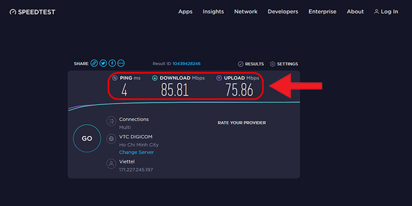 Xem các chỉ số với SpeedTest