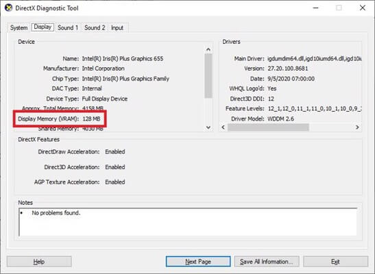 Xem dung lượng VRAM