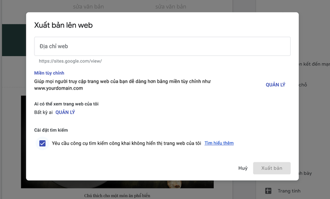 Xuất bản trang web Google Sites