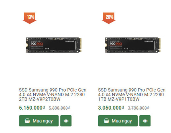 SSD Samsung 990 Pro đang có mặt tại Memoryzone