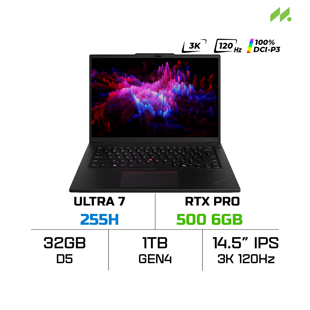 Laptop Lenovo ThinkPad P14s Gen 6 21QT005HVA (Ultra 7 255H, RTX PRO 500 Blackwell 6GB, RAM 32GB DDR5, SSD 1TB, 14.5 Inch IPS 3K 100% DCI-P3 120Hz, NoOS)