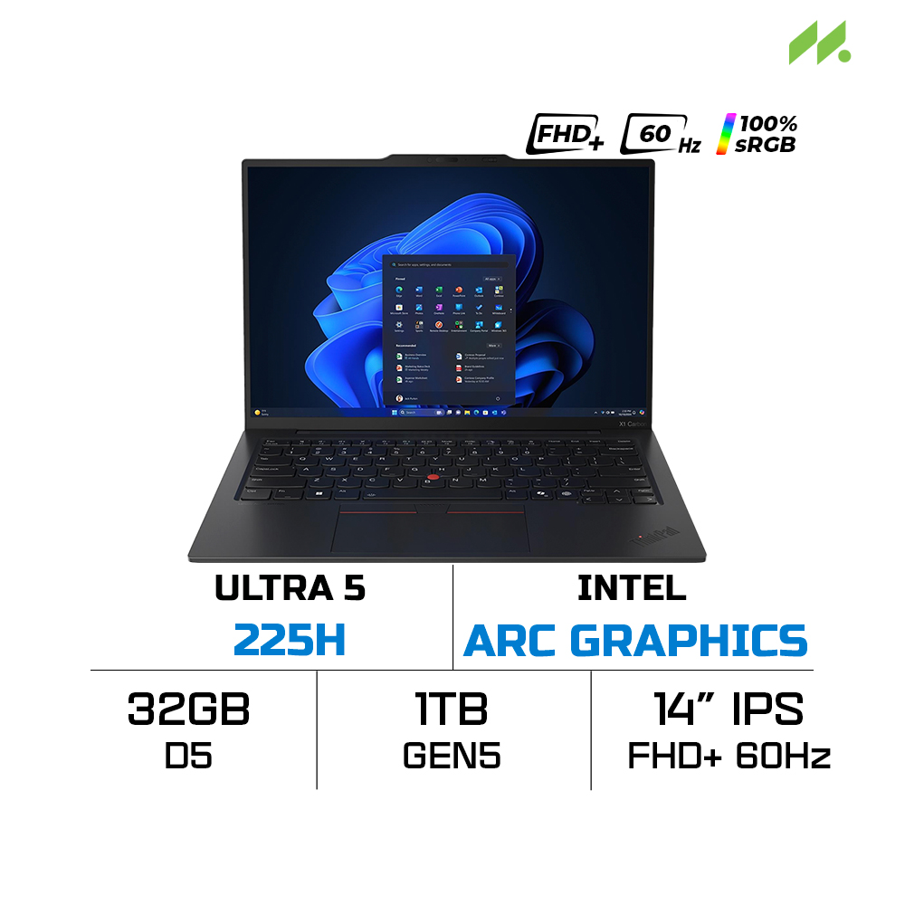 Laptop Lenovo ThinkPad X1 Carbon Gen 13 Aura Edition 21NX0038VN (Ultra 5 225H, Intel Arc Graphics, RAM 32GB LPDDR5X, SSD 1TB, 14 Inch IPS FHD+ 60Hz 100% sRGB, Win 11 Pro)