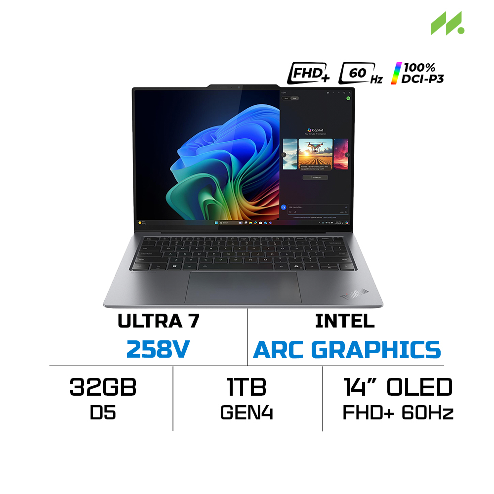 Laptop Lenovo ThinkPad X9-14 Gen 1 Aura Edition 21QA006KVN (Ultra 7 258V, Intel Arc Graphics, RAM 32GB LPDDR5X, SSD 1TB, 14 Inch OLED WUXGA 60Hz 100% DCI-P3, Win 11 Pro)